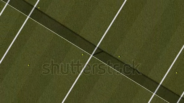 A tennis court with two lines and one line crossed.